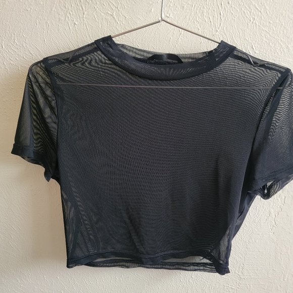 Large SHEIN Black Mesh Crop Top - Picture 1 of 4